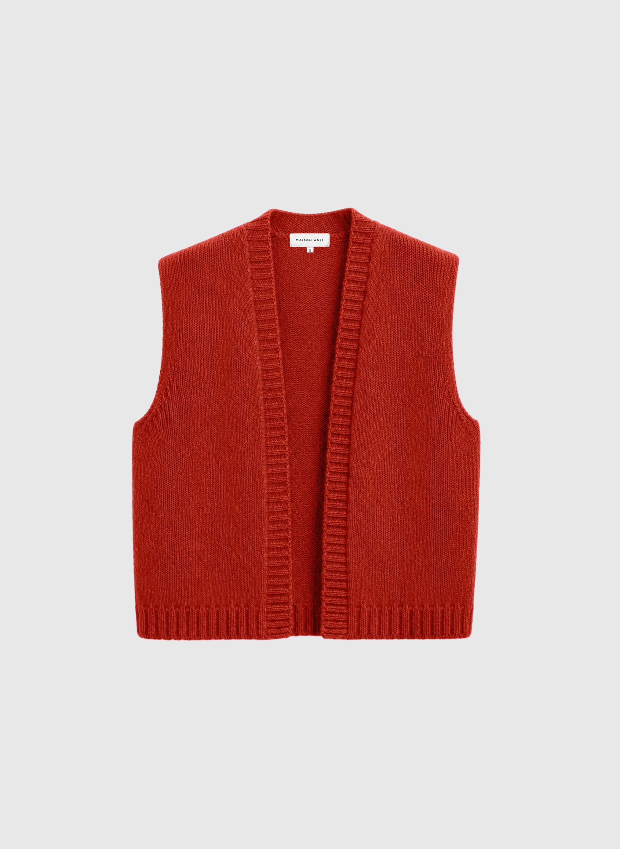 Maison Anje Besco Cardigan Weste Red Alpaka Wolle Damen rot